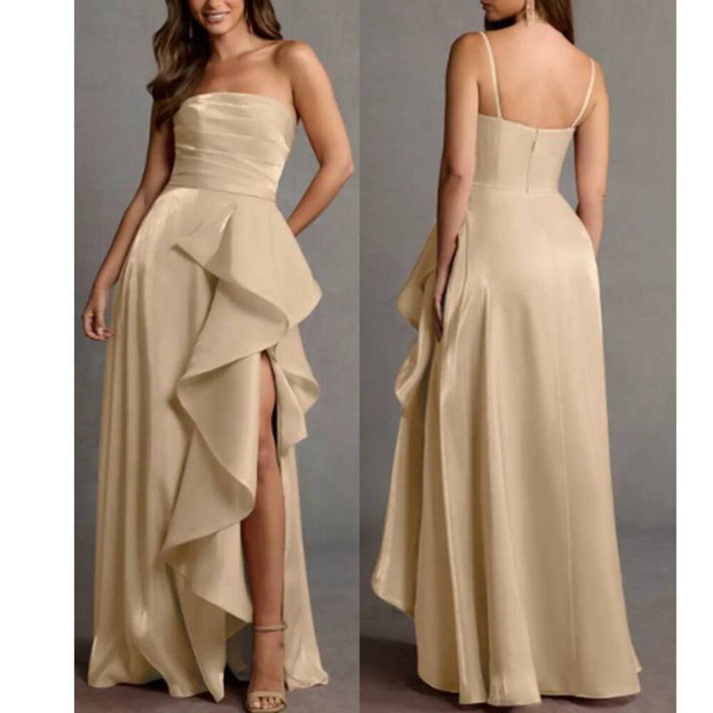Women's Handkerchief Gown Elegant Maxi Dress Flirty Manon Party Champagne Size 8